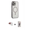 MARSİLYAN™- iPhone 13 Pro Max Kılıf Doruk Minimal - Siyah Bilvis 3D Cam Ekran Koruyucu + Pers Alüminyum Kamera Lens - KI
