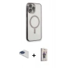 MARSİLYAN™- iPhone 13 Pro Max Kılıf Doruk Minimal - Siyah Bilvis 3D Cam Ekran Koruyucu + Pers Alüminyum Kamera Lens - LT