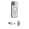 MARSİLYAN™- iPhone 13 Pro Max Kılıf Doruk Minimal - Siyah Bilvis 3D Cam Ekran Koruyucu + Rainbow Kamera Lens Koruma Cam - MI