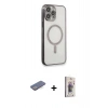 MARSİLYAN™- iPhone 13 Pro Max Kılıf Doruk Minimal - Siyah Bilvis 3D Cam Ekran Koruyucu + Renkli Kamera Lens Koruma Cam - MI