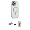 MARSİLYAN™- iPhone 13 Pro Max Kılıf Doruk Minimal - Siyah Bilvis 3D Cam Ekran Koruyucu + Renkli Kamera Lens Koruma Cam - MI