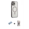 MARSİLYAN™- iPhone 13 Pro Max Kılıf Doruk Minimal - Siyah Bilvis 3D Cam Ekran Koruyucu + Shine Kamera Lens Koruma Cam - MI