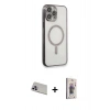 MARSİLYAN™- iPhone 13 Pro Max Kılıf Doruk Minimal - Siyah Bilvis 3D Cam Ekran Koruyucu + Mor Rainbow Kamera Lens Koruma Cam