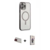 MARSİLYAN™- iPhone 13 Pro Max Kılıf Doruk Minimal - Siyah Bilvis 3D Cam Ekran Koruyucu + Rainbow Kamera Lens Koruma Cam - KI
