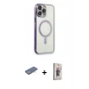 MARSİLYAN™- iPhone 13 Pro Max Kılıf Doruk Minimal - Siyah Bilvis 3D Cam Ekran Koruyucu + Renkli Kamera Lens Koruma Cam - YL