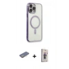 MARSİLYAN™- iPhone 13 Pro Max Kılıf Doruk Minimal - Siyah Bilvis 3D Cam Ekran Koruyucu + Renkli Kamera Lens Koruma Cam - SI