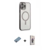 MARSİLYAN™- iPhone 13 Pro Max Kılıf Doruk Minimal - Siyah Bilvis 3D Cam Ekran Koruyucu + Shine Kamera Lens Koruma Cam - GI