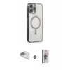 MARSİLYAN™- iPhone 13 Pro Max Kılıf Doruk Minimal - Siyah Bilvis 3D Cam Ekran Koruyucu + Sierra Blue Pers Alüminyum Kamera Lens