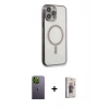 MARSİLYAN™- iPhone 13 Pro Max Kılıf Doruk Minimal - Siyah Bilvis 3D Cam Ekran Koruyucu + Neon Fosforlu Kamera Lens - YL