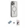 MARSİLYAN™- iPhone 13 Pro Max Kılıf Doruk Minimal - Siyah Bilvis 3D Mat Cam Ekran Koruyucu + Shine Kamera Lens Koruma Cam - GI