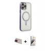 MARSİLYAN™- iPhone 13 Pro Max Kılıf Doruk Minimal - Siyah Bilvis 3D Mat Cam Ekran Koruyucu + Kırmızı Rainbow Kamera Lens Koruma Cam