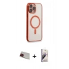 MARSİLYAN™- iPhone 13 Pro Max Kılıf Doruk Minimal - Siyah Bilvis 3D Mat Cam Ekran Koruyucu + Kırmızı Rainbow Kamera Lens Koruma Cam