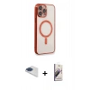 MARSİLYAN™- iPhone 13 Pro Max Kılıf Doruk Minimal - Siyah Bilvis 3D Mat Cam Ekran Koruyucu + Pers Alüminyum Kamera Lens - LT