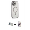 MARSİLYAN™- iPhone 13 Pro Max Kılıf Doruk Minimal - Siyah Bilvis 3D Mat Cam Ekran Koruyucu + Rainbow Kamera Lens Koruma Cam - MI