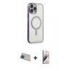 MARSİLYAN™- iPhone 13 Pro Max Kılıf Doruk Minimal - Siyah Bilvis 3D Mat Cam Ekran Koruyucu + Rainbow Kamera Lens Koruma Cam - MI