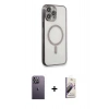 MARSİLYAN™- iPhone 13 Pro Max Kılıf Doruk Minimal - Siyah Bilvis 3D Mat Cam Ekran Koruyucu + Neon Fosforlu Kamera Lens - BZ