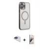 MARSİLYAN™- iPhone 13 Pro Max Kılıf Doruk Minimal - Siyah Bilvis 3D Mat Cam Ekran Koruyucu + Pers Alüminyum Kamera Lens - LT