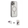 MARSİLYAN™- iPhone 13 Pro Max Kılıf Doruk Minimal - Siyah Bilvis 3D Mat Cam Ekran Koruyucu + Pers Alüminyum Kamera Lens - GI