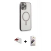 MARSİLYAN™- iPhone 13 Pro Max Kılıf Doruk Minimal - Siyah Bilvis 3D Mat Cam Ekran Koruyucu + Pers Alüminyum Kamera Lens - KI