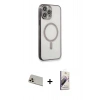MARSİLYAN™- iPhone 13 Pro Max Kılıf Doruk Minimal - Siyah Bilvis 3D Mat Cam Ekran Koruyucu + Rainbow Kamera Lens Koruma Cam - REGD