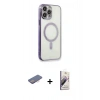 MARSİLYAN™- iPhone 13 Pro Max Kılıf Doruk Minimal - Siyah Bilvis 3D Mat Cam Ekran Koruyucu + Renkli Kamera Lens Koruma Cam - PE