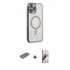 MARSİLYAN™- iPhone 13 Pro Max Kılıf Doruk Minimal - Siyah Bilvis 3D Mat Cam Ekran Koruyucu + Renkli Kamera Lens Koruma Cam - SI