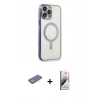 MARSİLYAN™- iPhone 13 Pro Max Kılıf Doruk Minimal - Siyah Bilvis 3D Mat Cam Ekran Koruyucu + Renkli Kamera Lens Koruma Cam - SI