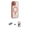 MARSİLYAN™- iPhone 13 Pro Max Kılıf Doruk Minimal - Siyah Bilvis 3D Mat Cam Ekran Koruyucu + Renkli Kamera Lens Koruma Cam - SI