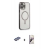 MARSİLYAN™- iPhone 13 Pro Max Kılıf Doruk Minimal - Siyah Bilvis 3D Mat Cam Ekran Koruyucu + Renkli Kamera Lens Koruma Cam - PE