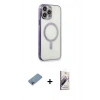 MARSİLYAN™- iPhone 13 Pro Max Kılıf Doruk Minimal - Siyah Bilvis 3D Mat Cam Ekran Koruyucu + Shine Kamera Lens Koruma Cam - GI