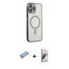 MARSİLYAN™- iPhone 13 Pro Max Kılıf Doruk Minimal - Siyah Bilvis 3D Mat Cam Ekran Koruyucu + Shine Kamera Lens Koruma Cam - MI