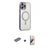 MARSİLYAN™- iPhone 13 Pro Max Kılıf Doruk Minimal - Siyah Bilvis 3D Mat Cam Ekran Koruyucu + Turuncu Renkli Kamera Lens Koruma Cam