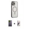 MARSİLYAN™- iPhone 13 Pro Max Kılıf Doruk Minimal - Siyah Bilvis 3D Mat Cam Ekran Koruyucu + Yeşil Neon Fosforlu Kamera Lens
