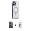 MARSİLYAN™- iPhone 13 Pro Max Kılıf Doruk Minimal - Siyah Bilvis 3D Mat Cam Ekran Koruyucu + Yeşil Neon Fosforlu Kamera Lens