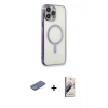 MARSİLYAN™- iPhone 13 Pro Max Kılıf Doruk Minimal - Siyah Bilvis 3D Mat Cam Ekran Koruyucu + Renkli Kamera Lens Koruma Cam - YL