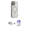 MARSİLYAN™- iPhone 13 Pro Max Kılıf Doruk Minimal - Siyah Bilvis 5in1 3D Magic Cam Ekran Koruyucu + Rainbow Kamera Lens Koruma Cam - BZ