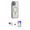 MARSİLYAN™- iPhone 13 Pro Max Kılıf Doruk Minimal - Siyah Bilvis 5in1 3D Magic Cam Ekran Koruyucu + Pers Alüminyum Kamera Lens - KI