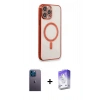 MARSİLYAN™- iPhone 13 Pro Max Kılıf Doruk Minimal - Siyah Bilvis 5in1 3D Magic Cam Ekran Koruyucu + Neon Fosforlu Kamera Lens - MI