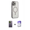 MARSİLYAN™- iPhone 13 Pro Max Kılıf Doruk Minimal - Siyah Bilvis 5in1 3D Magic Cam Ekran Koruyucu + Neon Fosforlu Kamera Lens - YL