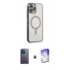 MARSİLYAN™- iPhone 13 Pro Max Kılıf Doruk Minimal - Siyah Bilvis 5in1 3D Magic Cam Ekran Koruyucu + Neon Fosforlu Kamera Lens - MI
