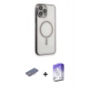 MARSİLYAN™- iPhone 13 Pro Max Kılıf Doruk Minimal - Siyah Bilvis 5in1 3D Magic Cam Ekran Koruyucu + Renkli Kamera Lens Koruma Cam - PE