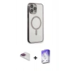 MARSİLYAN™- iPhone 13 Pro Max Kılıf Doruk Minimal - Siyah Bilvis 5in1 3D Magic Cam Ekran Koruyucu + Pers Alüminyum Kamera Lens - GI
