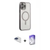 MARSİLYAN™- iPhone 13 Pro Max Kılıf Doruk Minimal - Siyah Bilvis 5in1 3D Magic Cam Ekran Koruyucu + Pers Alüminyum Kamera Lens - LT