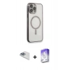 MARSİLYAN™- iPhone 13 Pro Max Kılıf Doruk Minimal - Siyah Bilvis 5in1 3D Magic Cam Ekran Koruyucu + Pers Alüminyum Kamera Lens - SABE