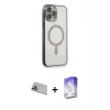 MARSİLYAN™- iPhone 13 Pro Max Kılıf Doruk Minimal - Siyah Bilvis 5in1 3D Magic Cam Ekran Koruyucu + Rainbow Kamera Lens Koruma Cam - MR