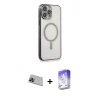 MARSİLYAN™- iPhone 13 Pro Max Kılıf Doruk Minimal - Siyah Bilvis 5in1 3D Magic Cam Ekran Koruyucu + Rainbow Kamera Lens Koruma Cam - MI