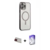 MARSİLYAN™- iPhone 13 Pro Max Kılıf Doruk Minimal - Siyah Bilvis 5in1 3D Magic Cam Ekran Koruyucu + Rainbow Kamera Lens Koruma Cam - KI