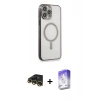 MARSİLYAN™- iPhone 13 Pro Max Kılıf Doruk Minimal - Siyah Bilvis 5in1 3D Magic Cam Ekran Koruyucu + Raze Metal Kamera Lens - GD