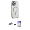 MARSİLYAN™- iPhone 13 Pro Max Kılıf Doruk Minimal - Siyah Bilvis 5in1 3D Magic Cam Ekran Koruyucu + Renkli Kamera Lens Koruma Cam - TU