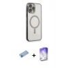 MARSİLYAN™- iPhone 13 Pro Max Kılıf Doruk Minimal - Siyah Bilvis 5in1 3D Magic Cam Ekran Koruyucu + Shine Kamera Lens Koruma Cam - MI